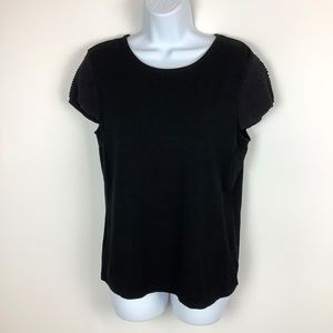 𝅺Lauren Ralph Lauren Womens Black Shutter Pleat Short Sleeve Blouse Sz Large